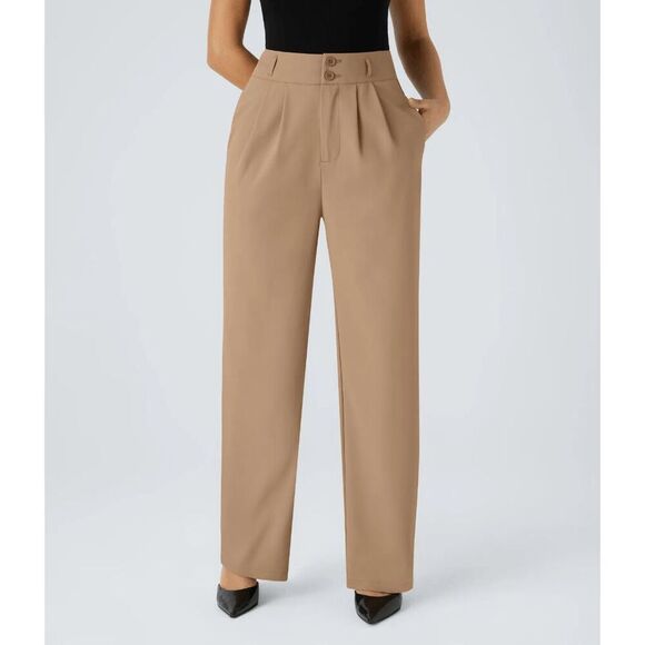 NWT Size Lrg (T) Halara High Waisted Button Zipper Side Pocket Shirred Straight - Picture 1 of 2
